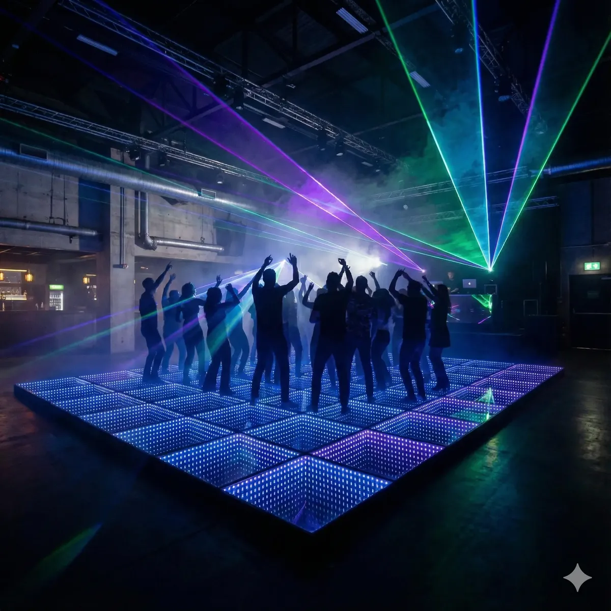 Rave LED parket s lasery