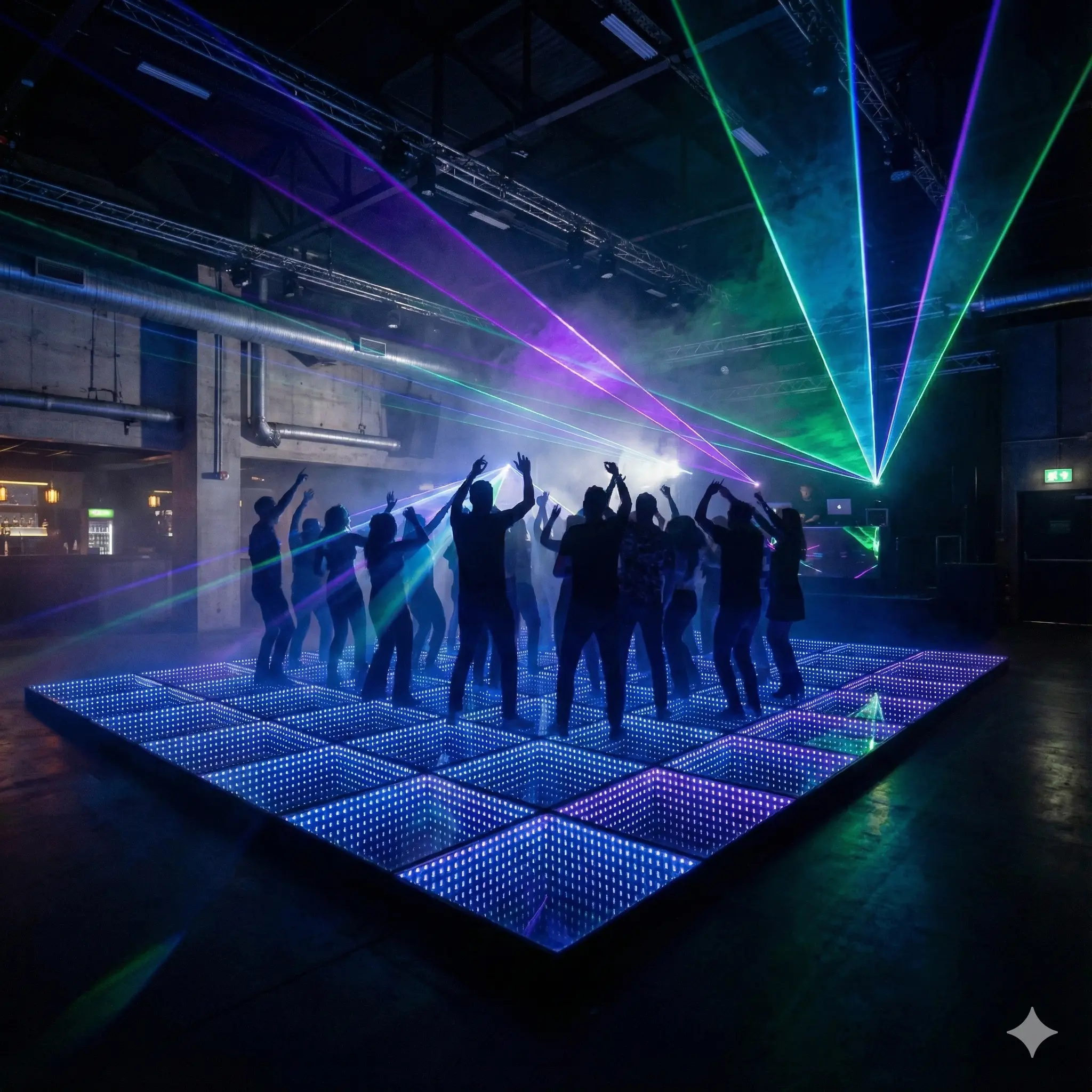 Rave LED parket s lasery